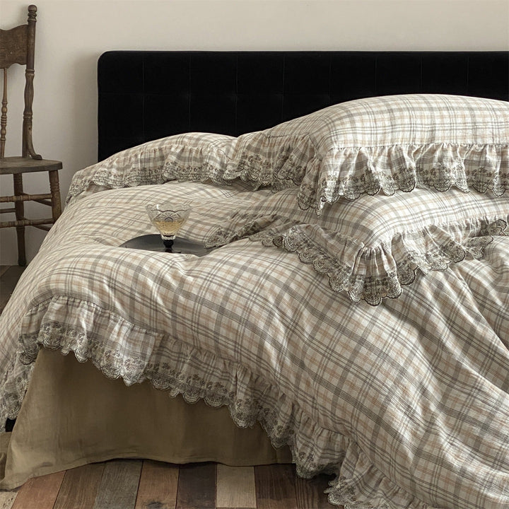 Japanese Tartan Ruffle Bedding Set