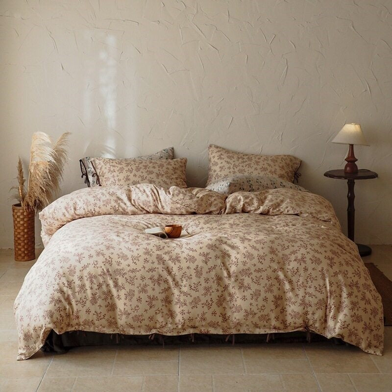 Warm Taupe Ditsy Floral Bedding Set