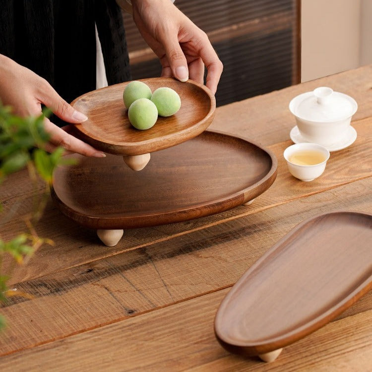 Legged Wooden Oval Tray Set