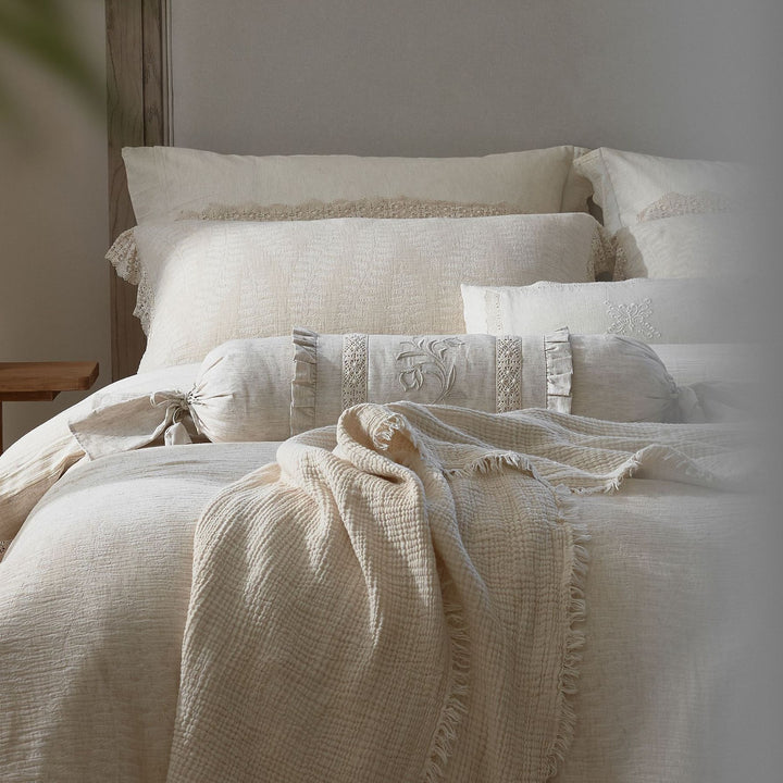 Lace Trim Cotton Linen Bedding Set