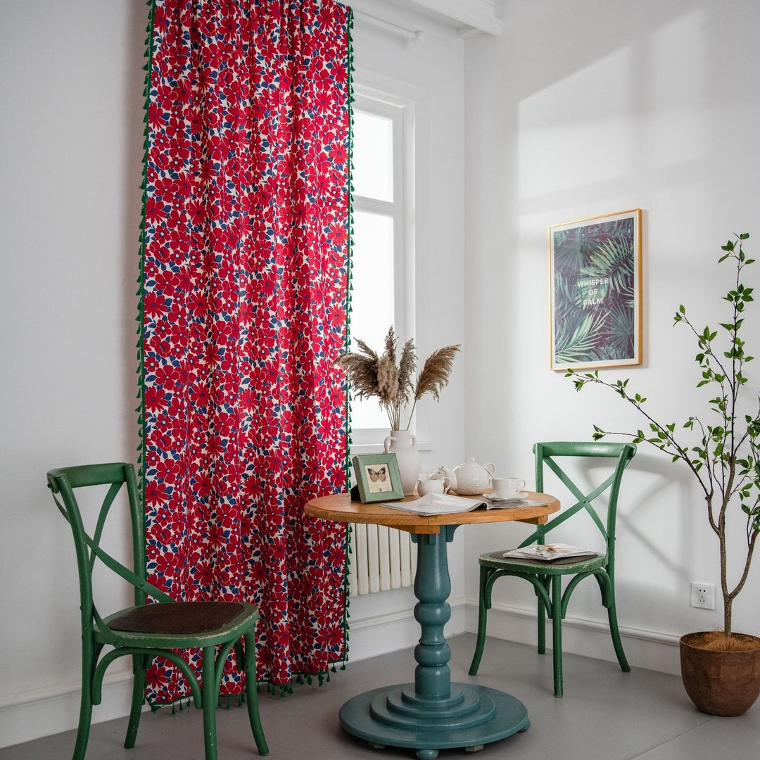 Vibrant Floral Tassel Curtain