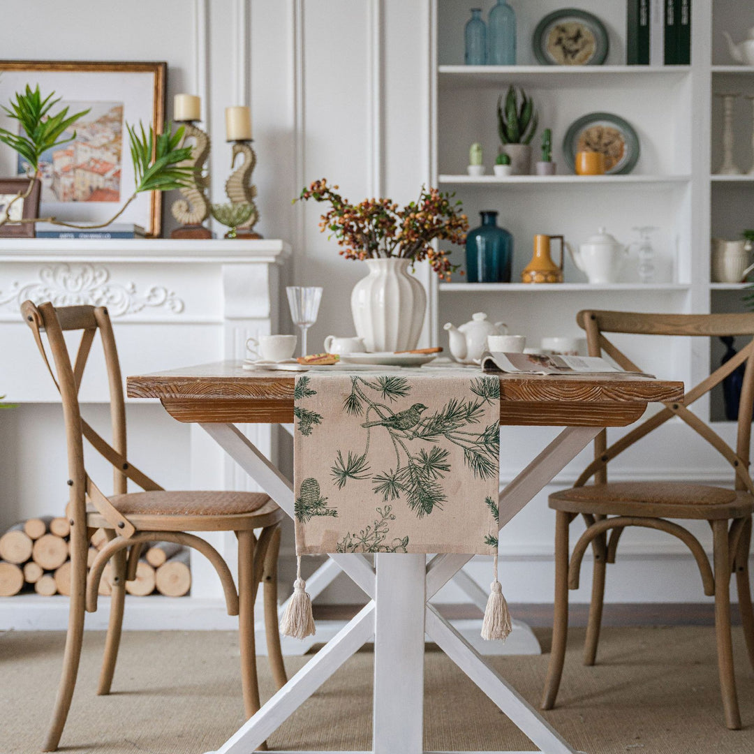 Pine & Bird Tassel Runner