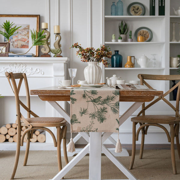 Pine & Bird Tassel Runner