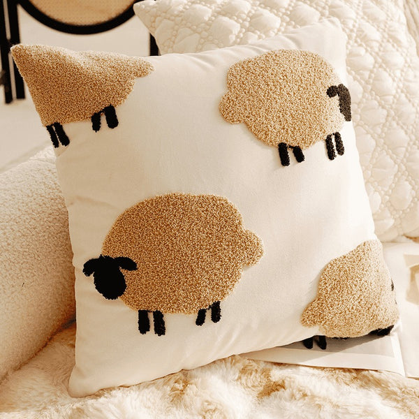 Cosy Sheep Embroidered Cushion