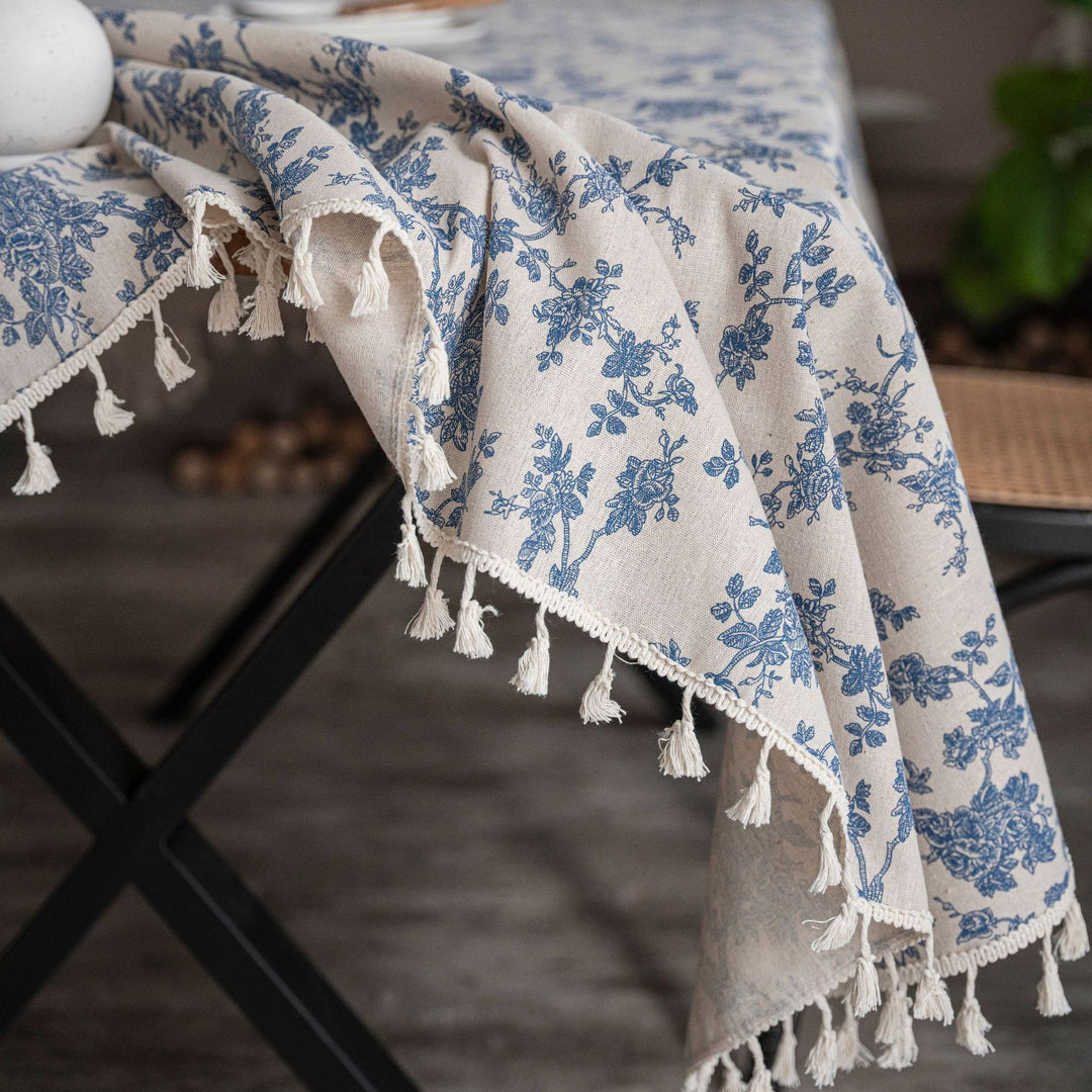Retro Blooming Blue Table Cloth