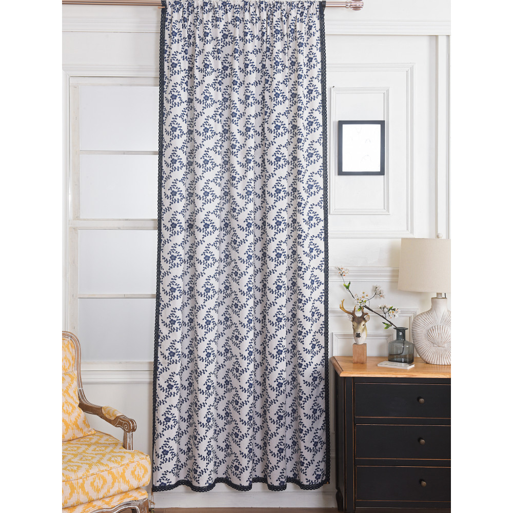 Navy Petal French Lace Curtain