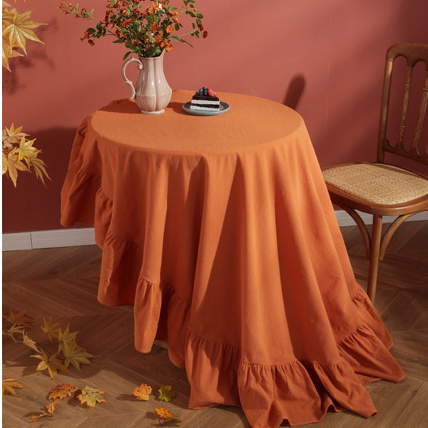 Block Colour Ruffle Round Tablecloth