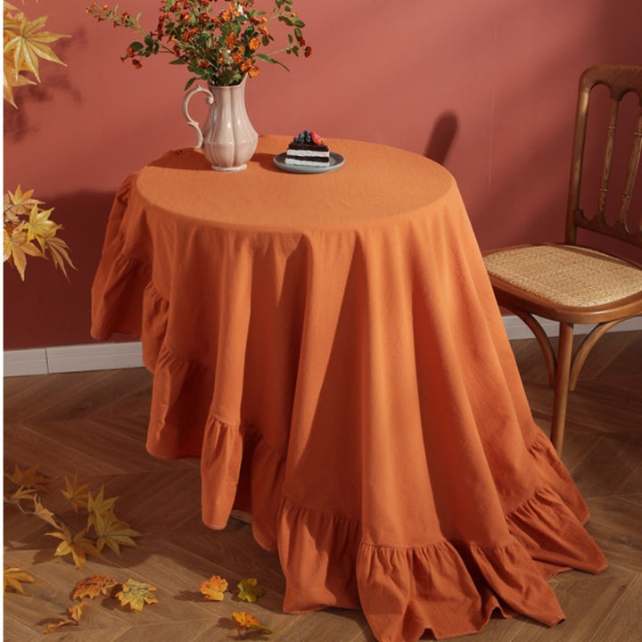 Block Colour Ruffle Round Tablecloth