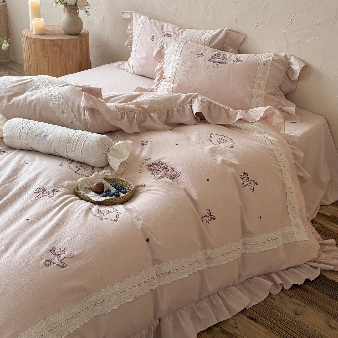 Romantic Heart Cotton Linen Bedding Set