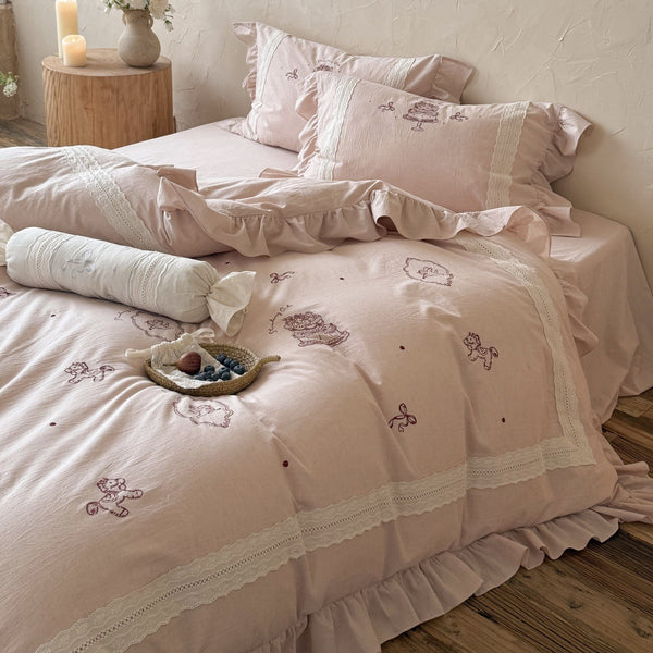 Romantic Heart Cotton Linen Bedding Set