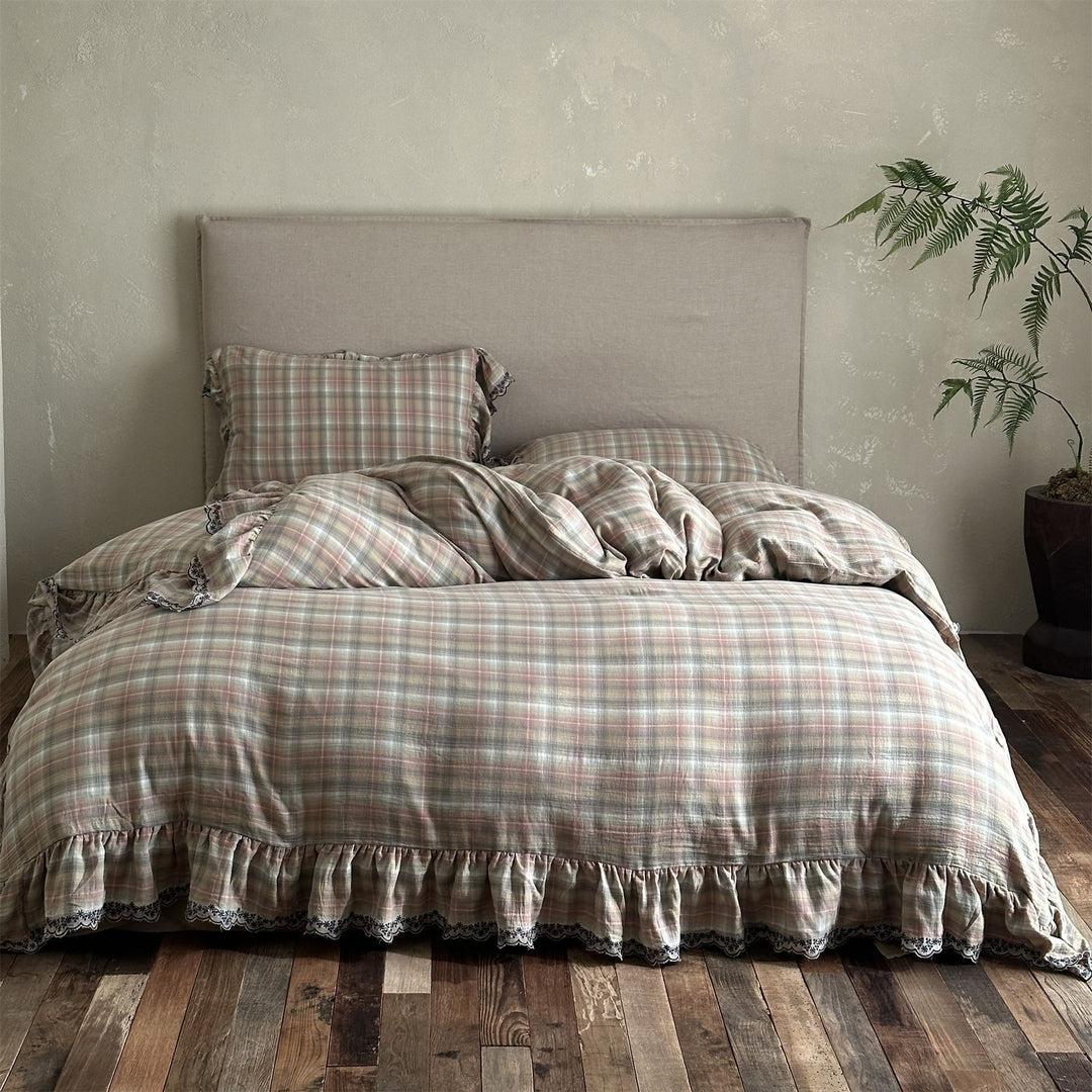 Forest Tartan & Ruffle Bedding Set
