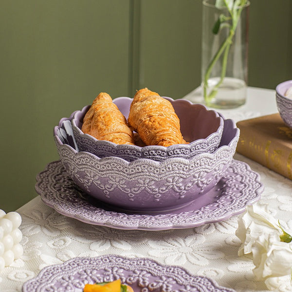 Lavender Lace Embossed Dinnerware