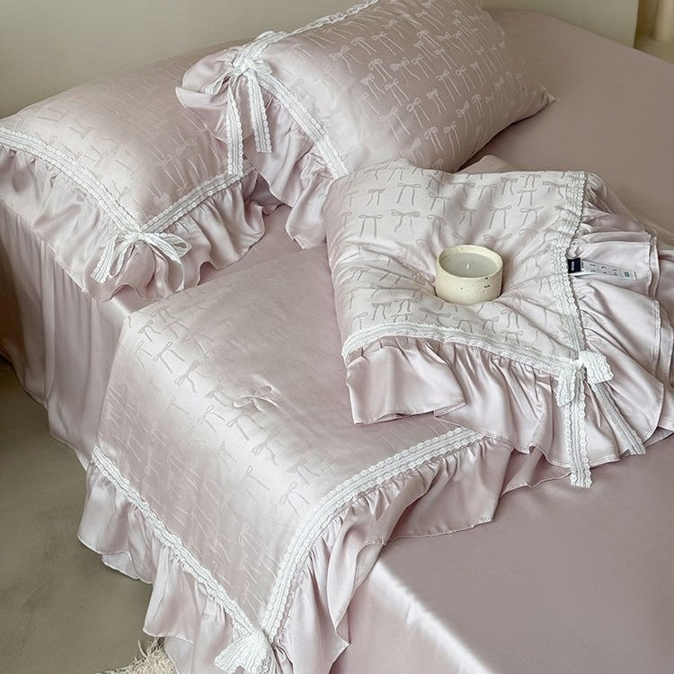 Vivian Bow Jacquard Summer Quilted Blanket Set