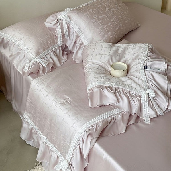 Vivian Bow Jacquard Summer Quilted Blanket Set