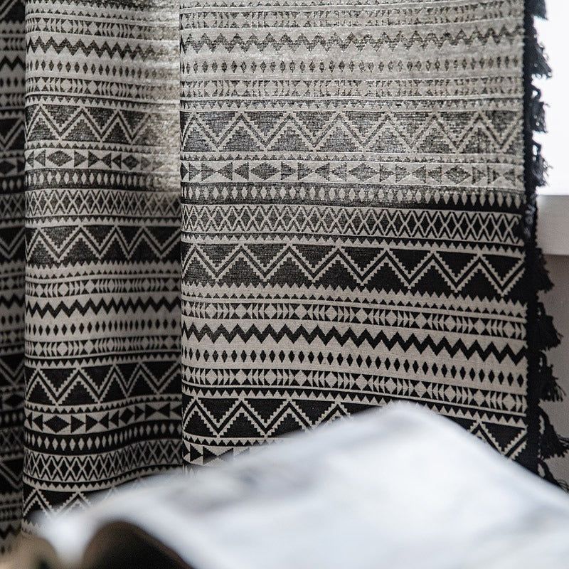 Wild Black Geometry Tassel Curtain