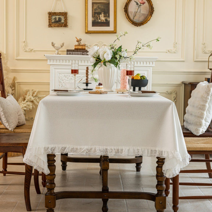 White Lace Trim Tablecloth