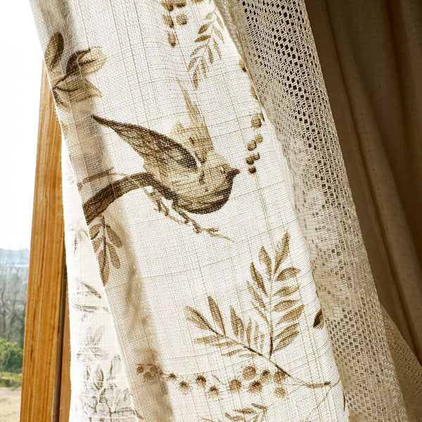 Dancing Bird & Lace Double-Layer Curtain