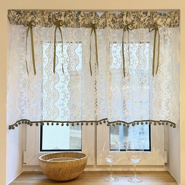 Rural Green & Lace Cabinet Curtain