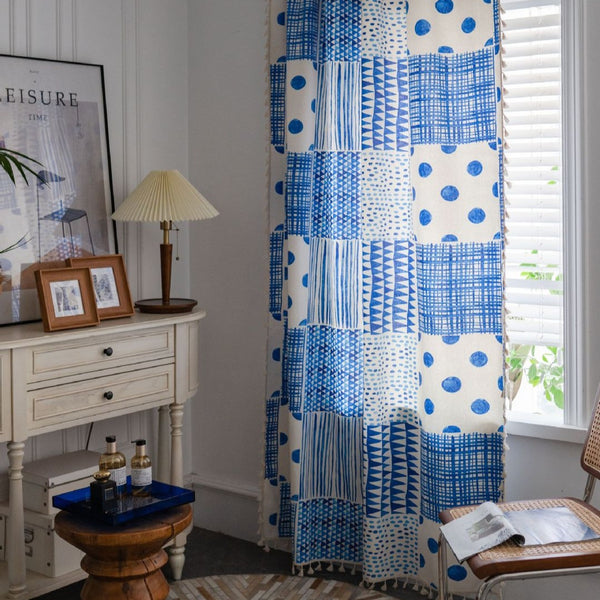 Indigo Patchwork Tassel Curtain