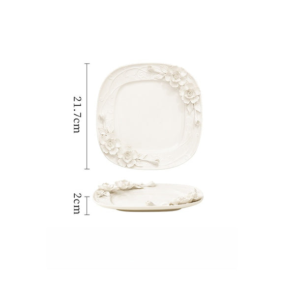 Beauty Rose Embossed Square Plate