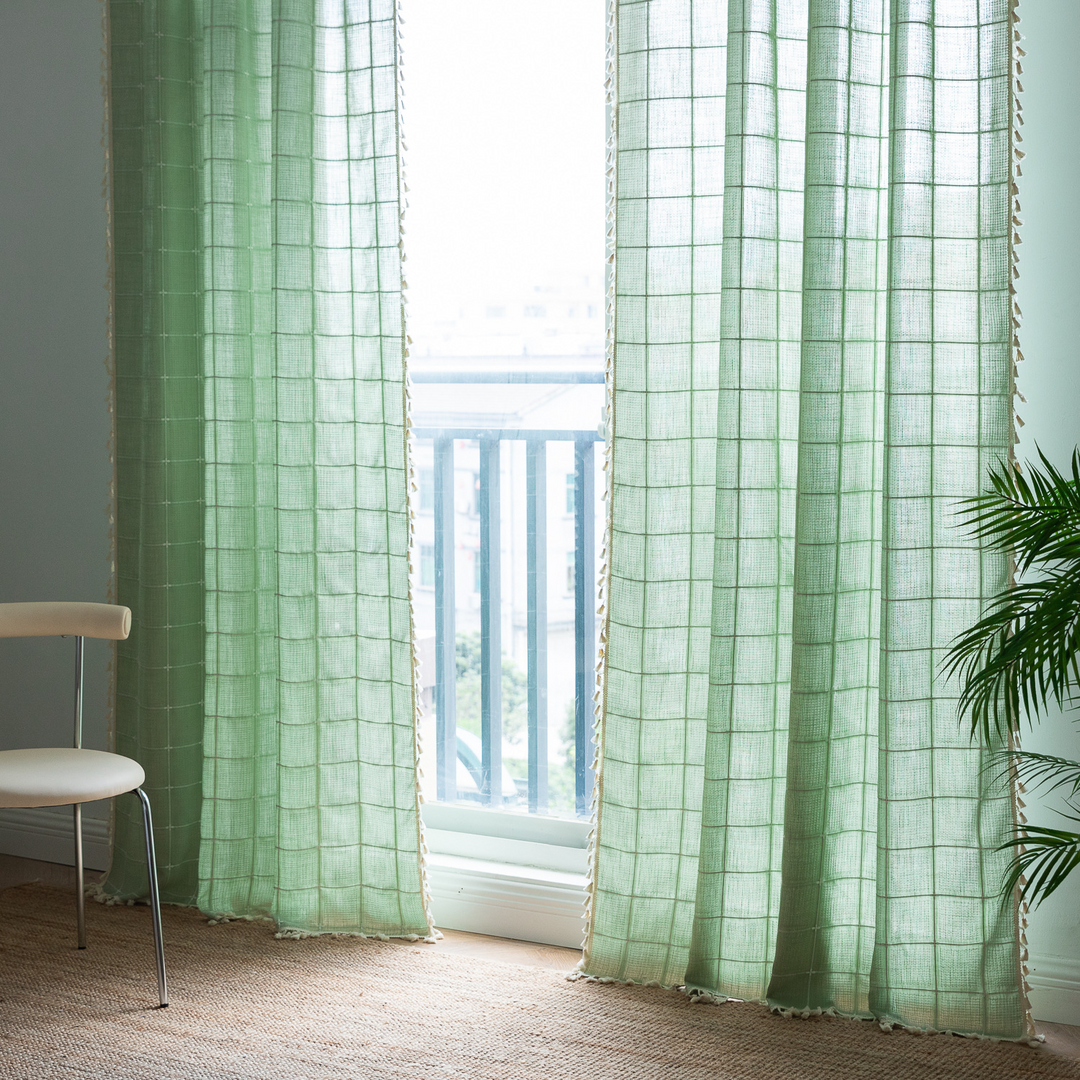 Sunlit Check Fringe Curtain