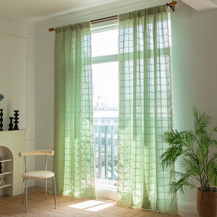 Sunlit Check Fringe Curtain