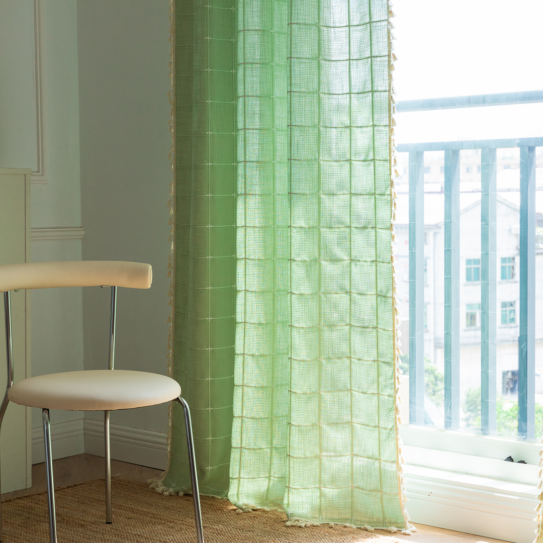 Sunlit Check Fringe Curtain