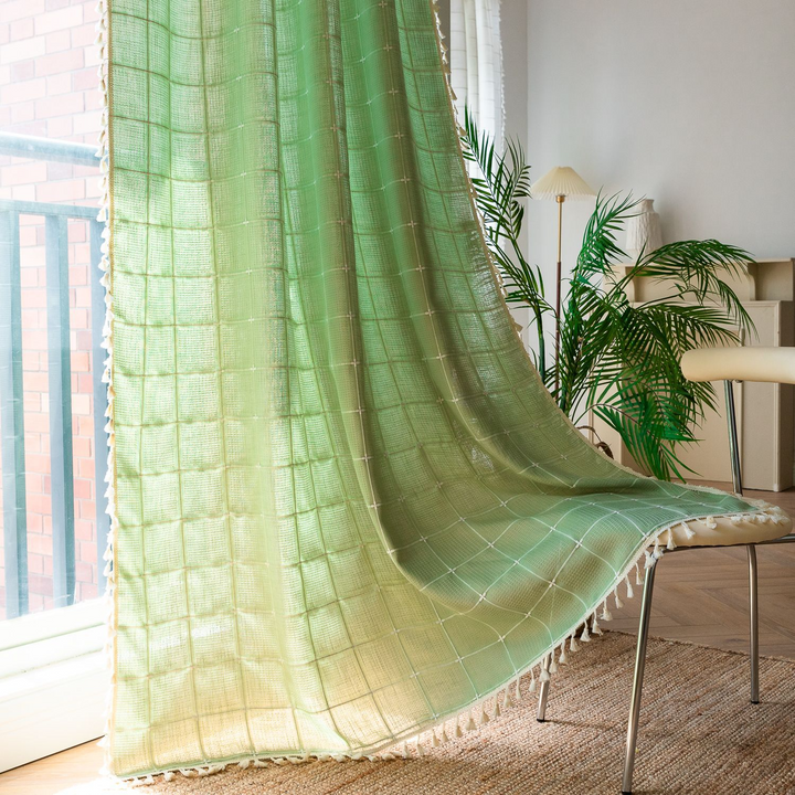Sunlit Check Fringe Curtain