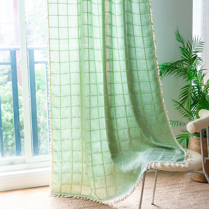 Sunlit Check Fringe Curtain