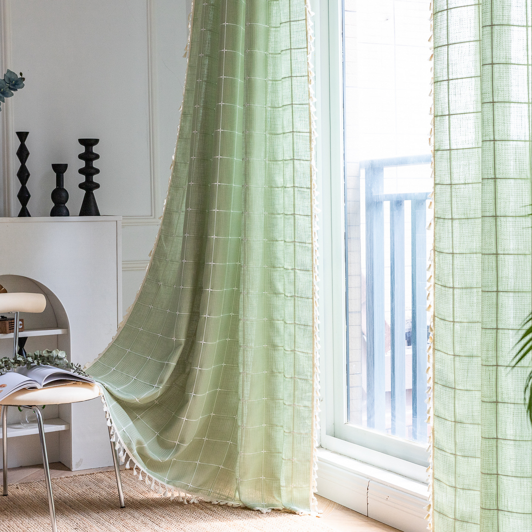 Sunlit Check Fringe Curtain