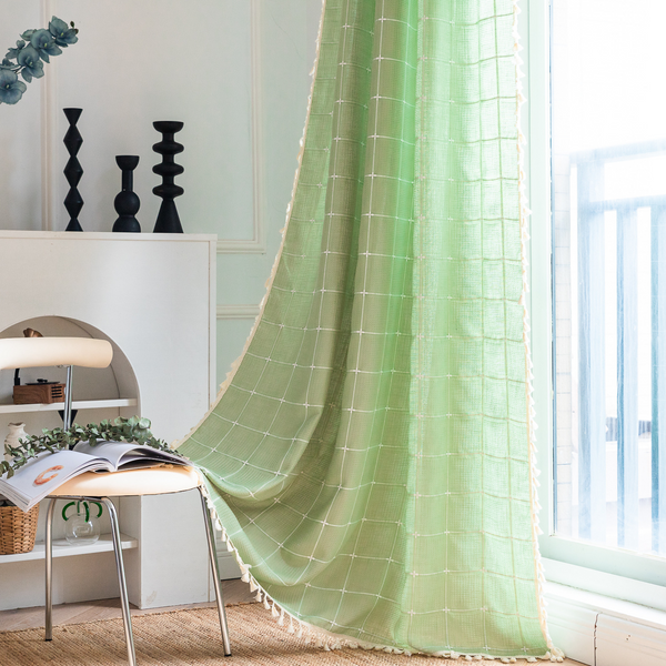 Sunlit Check Fringe Curtain