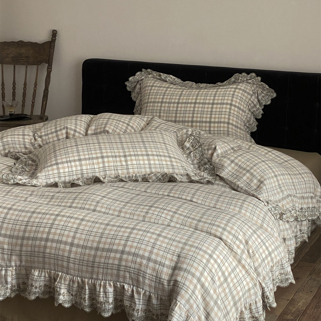 Japanese Tartan Ruffle Bedding Set