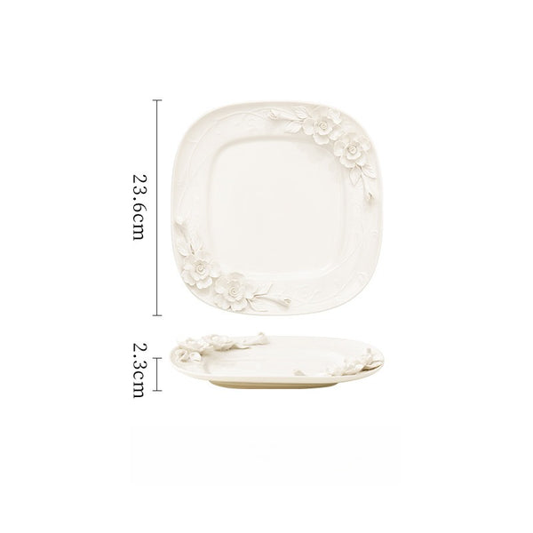 Beauty Rose Embossed Square Plate