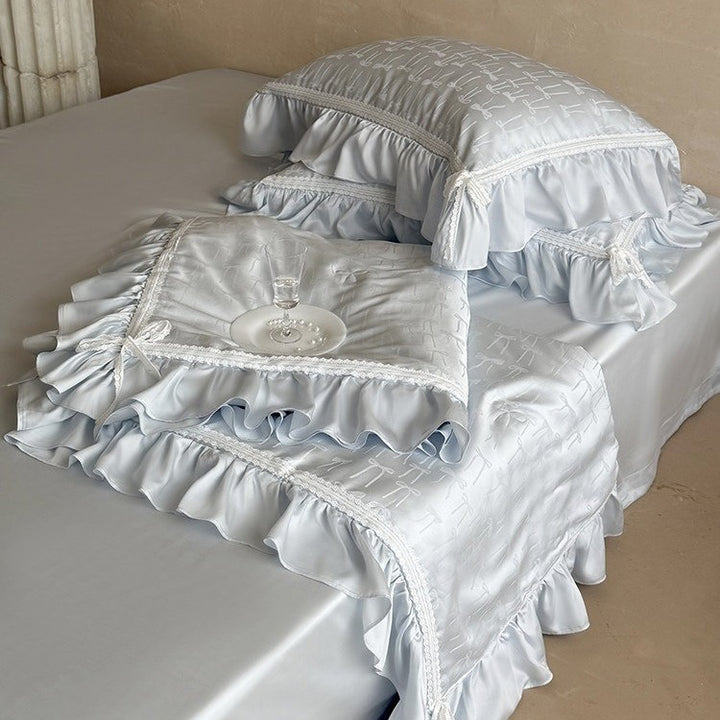 Vivian Bow Jacquard Summer Quilted Blanket Set