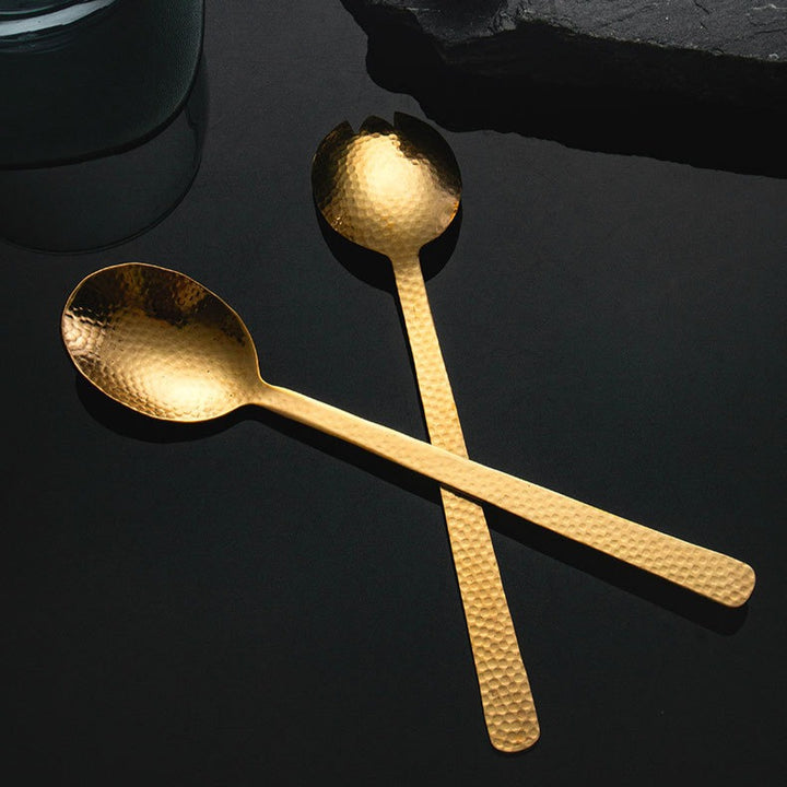 Gold Hammer Texture Salad Cutlery