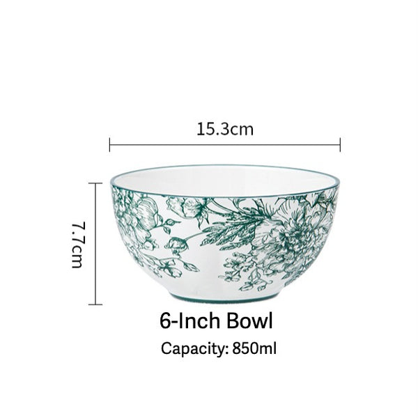 Vintage Green Flora Ceramic Dinnerware Set