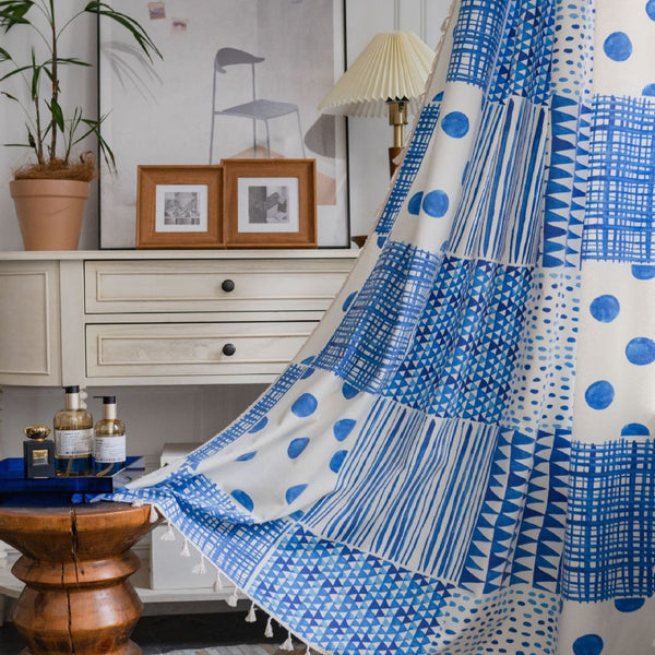 Indigo Patchwork Tassel Curtain