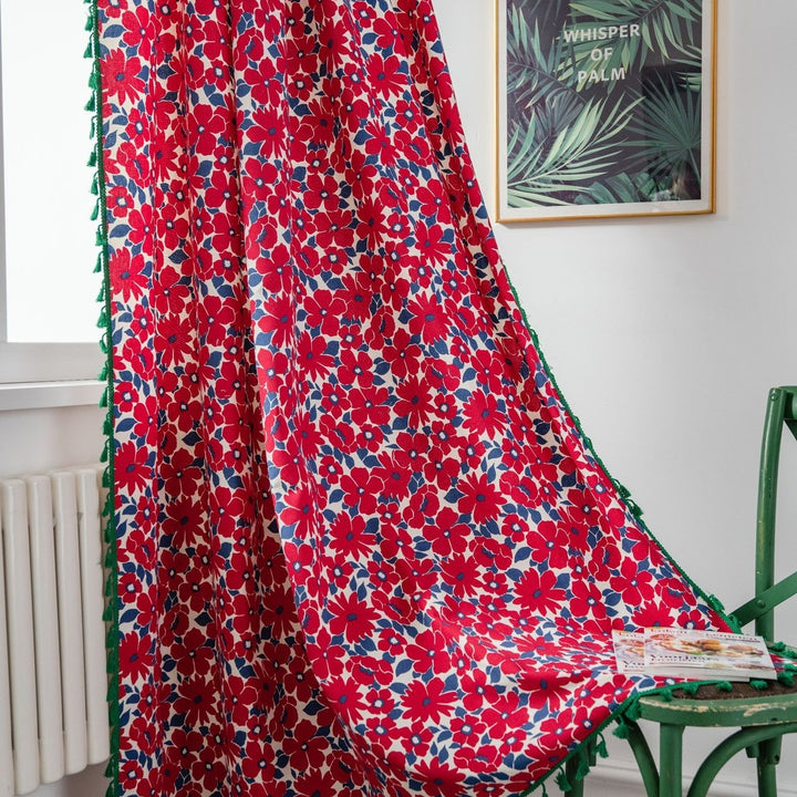 Vibrant Floral Tassel Curtain