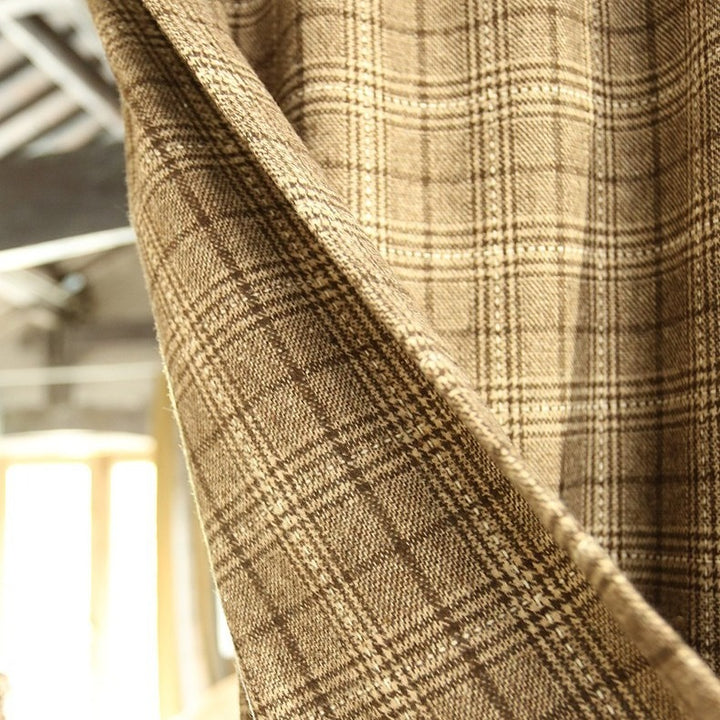 Farmhouse Camel Plaid Cabinet Curtain