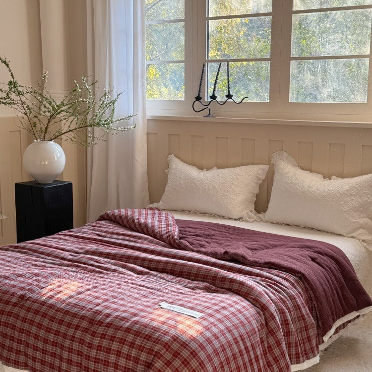 Cherry Check Summer Quilted Blanket