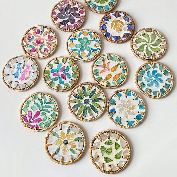 Shell Art Round Coaster Set