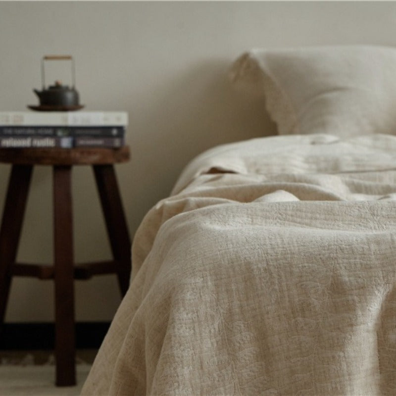 Lace Trim Cotton Linen Summer Quilted Blanket