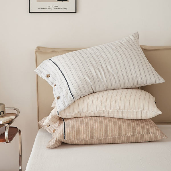 Stripe & Button Pillowcase Set