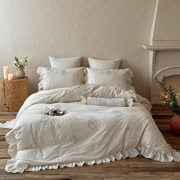 Romantic Heart Cotton Linen Bedding Set