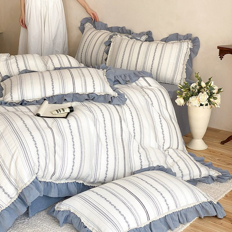 Coastal Blue Frill Stripe Bedding Set