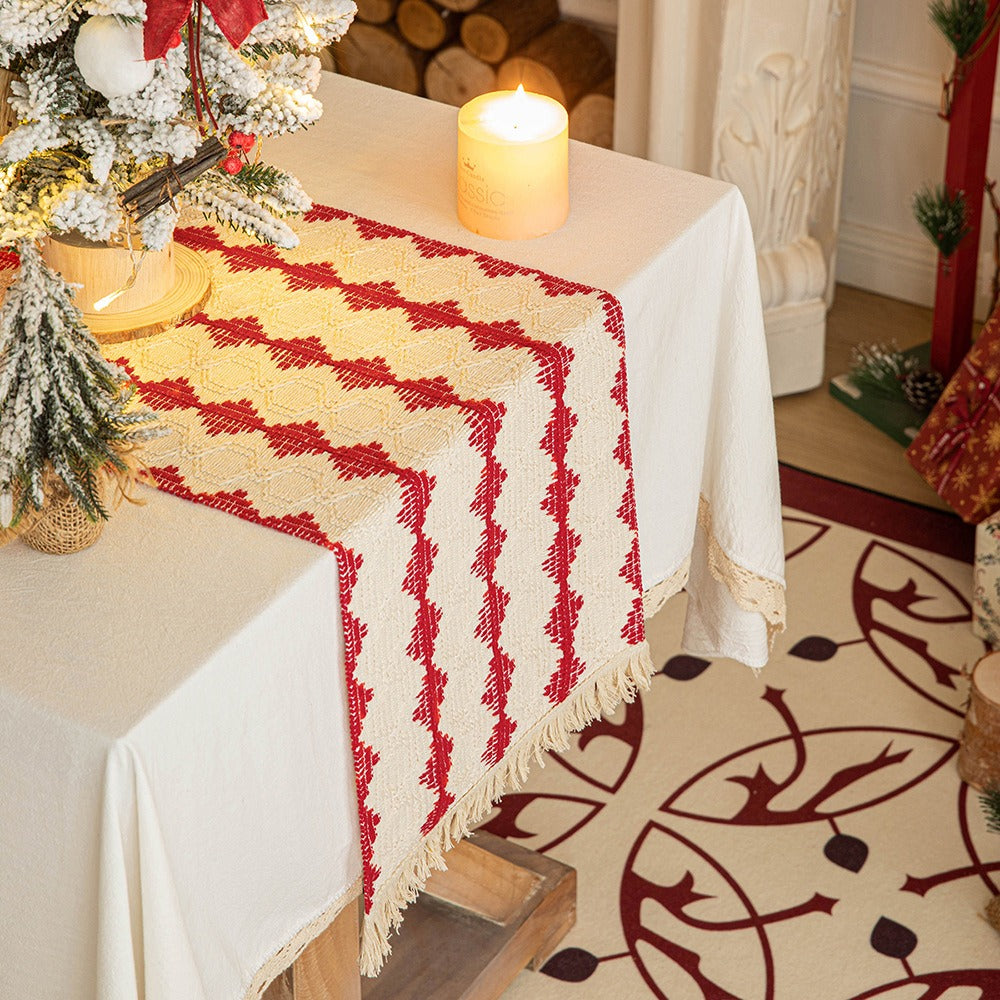 Woven Holiday Fringe Table Runner