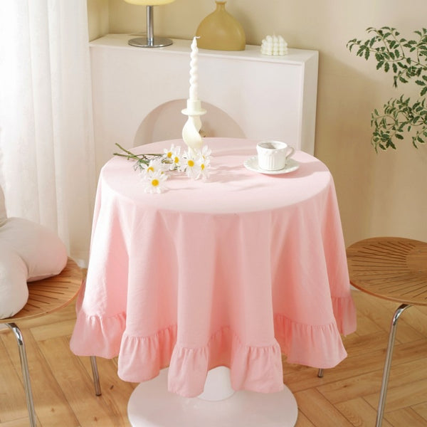 Block Colour Ruffle Round Tablecloth