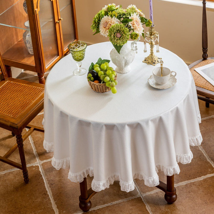 White Lace Trim Tablecloth