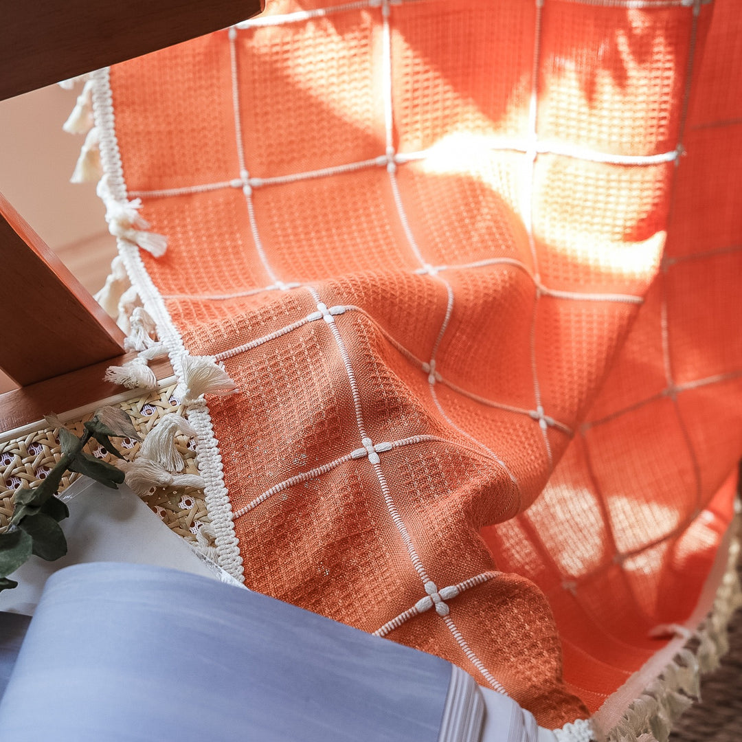 Sunlit Check Fringe Curtain