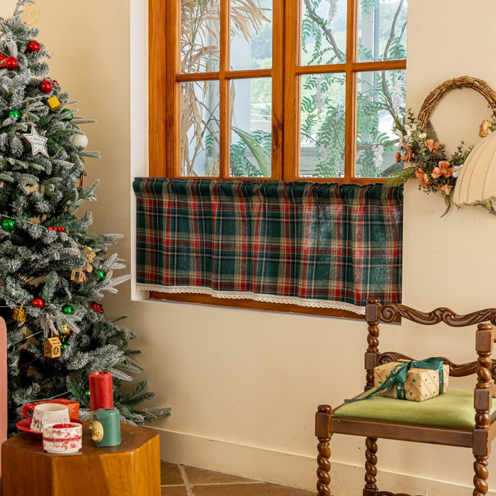 Lace Trim & Tartan Cabinet Curtain